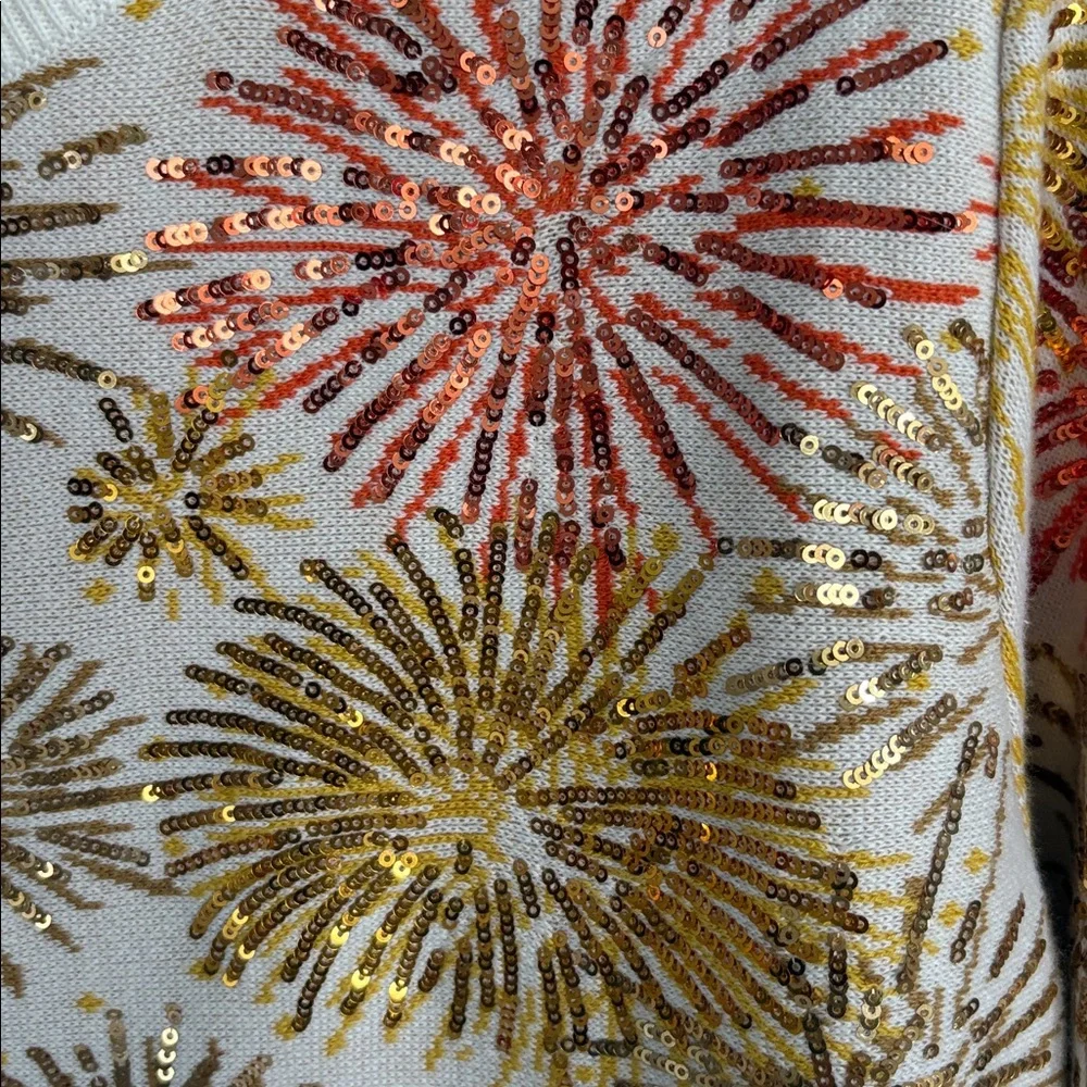 QUEEN OF SPARKLES Cream Sweater with Pink Tag and Orange Knit Detail - Picture 3 of 4